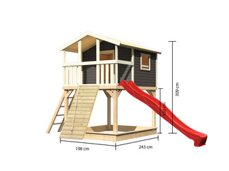 Stelzenhaus Benjamin SET terragrau mit Holzrampe Rutsche 3m rot Stelzenhaus Benjamin SET terragrau mit Holzrampe Rutsche 3m rot