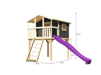 Stelzenhaus Benjamin SET terragrau mit Rutsche violett Netzrampe Stelzenhaus Benjamin SET terragrau mit Rutsche violett Netzrampe