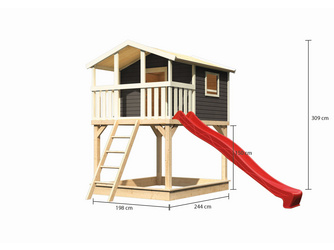 Stelzenhaus Benjamin SET terragrau mit Sandkasten Rutsche 3m rot Stelzenhaus Benjamin SET terragrau mit Sandkasten Rutsche 3m rot