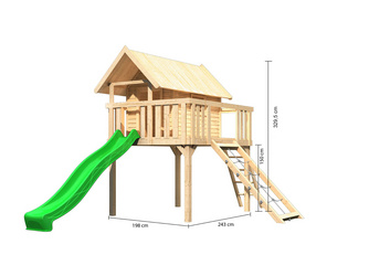 Stelzenhaus Fidel SET mit Wellenrutsche 3m grün Netzrampe Stelzenhaus Fidel SET mit Wellenrutsche 3m grün Netzrampe