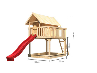 Stelzenhaus Fidel SET mit Wellenrutsche 3m rot Stelzenhaus Fidel SET mit Wellenrutsche 3m rot