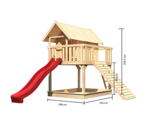 Stelzenhaus Fidel SET mit Wellenrutsche 3m rot Holzrampe Stelzenhaus Fidel SET mit Wellenrutsche 3m rot Holzrampe