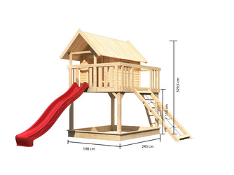 Stelzenhaus Fidel SET mit Wellenrutsche 3m rot Netzrampe Stelzenhaus Fidel SET mit Wellenrutsche 3m rot Netzrampe