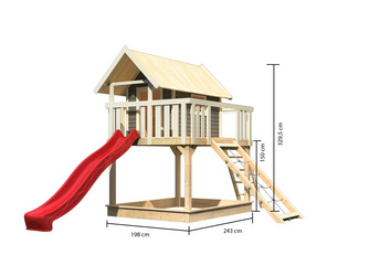 Stelzenhaus Fidel SET mit Wellenrutsche 3m rot Netzrampe Stelzenhaus Fidel SET mit Wellenrutsche 3m rot Netzrampe