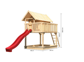Stelzenhaus Fidel SET mit Wellenrutsche 3m rot Sandkasten natur Stelzenhaus Fidel SET mit Wellenrutsche 3m rot Sandkasten natur