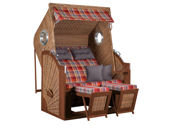 Strandkorb Cliff XL SUN PE griseum Des. 429 Aluminium Bullaugen brushed 2 Klapptische Teak Strandkorb Cliff XL SUN PE griseum Des. 429 Aluminium Bullaugen brushed 2 Klapptische Teak