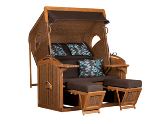 Strandkorb Madura XXL PE tw. hyacinth Des. 469 Teak Strandkorb Madura XXL PE tw. hyacinth Des. 469 Teak