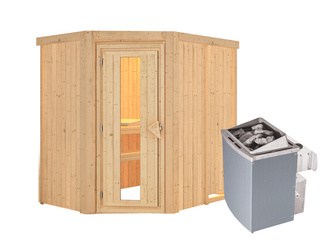 Systemsauna Carin mit Energiespartür SET mit Ofen 4,5 kW integr. Str. 1960x1510x1980mm Systemsauna Carin mit Energiespartür SET mit Ofen 4,5 kW integr. Str. 1960x1510x1980mm