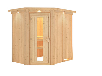 Systemsauna Carin mit Energiespartür und Kranz 2100 x 1650 x 2020 mm Systemsauna Carin mit Energiespartür und Kranz 2100 x 1650 x 2020 mm