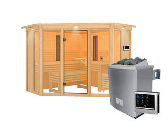 Systemsauna Infrarotkabine Asta mit Kranz SET mit Ofen 9 kW ext. Strg. Systemsauna Infrarotkabine Asta mit Kranz SET mit Ofen 9 kW ext. Strg.