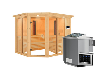 Systemsauna Infrarotkabine Ava mit Kranz SET mit Ofen 9 kW Bio ext. Strg. Systemsauna Infrarotkabine Ava mit Kranz SET mit Ofen 9 kW Bio ext. Strg.