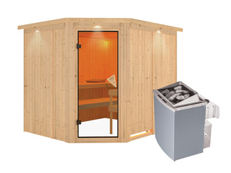 Systemsauna Malin mit Kranz SET mit Ofen 8 kW int. Strg. Systemsauna Malin mit Kranz SET mit Ofen 8 kW int. Strg.