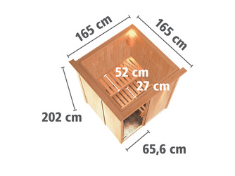 Systemsauna Minja mit Kranz SET mit Bio-Ofen 3,6 kW ext. Strg. Easy Systemsauna Minja mit Kranz SET mit Bio-Ofen 3,6 kW ext. Strg. Easy