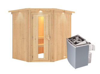 Systemsauna Siirin mit Energiespartür und Kranz SET mit Ofen 4,5 kW integr. Str. 2100x1840x2020mm Systemsauna Siirin mit Energiespartür und Kranz SET mit Ofen 4,5 kW integr. Str. 2100x1840x2020mm