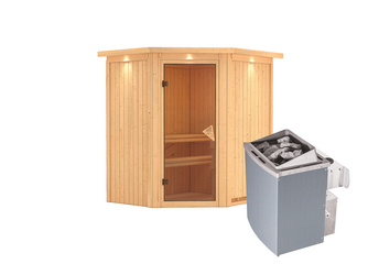 Systemsauna Taurin mit bronzierter Tür und Kranz SET mit Ofen 4,5 kW integr. Str. 1840x1650x2020mm Systemsauna Taurin mit bronzierter Tür und Kranz SET mit Ofen 4,5 kW integr. Str. 1840x1650x2020mm