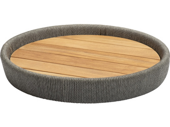 Tablett ca. Ø 40 cm Höhe 7,5 cm Aluminium Kordel hellgrau/Teakleisten Tablett ca. Ø 40 cm Höhe 7,5 cm Aluminium Kordel hellgrau/Teakleisten