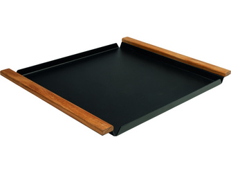 Tablett ca. 48 x 40 x 3 cm mit Teakgriffen Aluminium schwarz matt Tablett ca. 48 x 40 x 3 cm mit Teakgriffen Aluminium schwarz matt