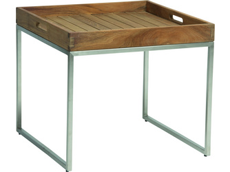 Tabletttisch Edelstahl mit Teak-Tablett 50x50 cm Tabletttisch Edelstahl mit Teak-Tablett 50x50 cm