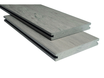 Terrassendiele BPC massiv strukturiert/glatt gebürstet Bi-Color Silbergrau Nodos - 20 x 140 mm Terrassendiele BPC massiv strukturiert/glatt gebürstet Bi-Color Silbergrau Nodos - 20 x 140 mm