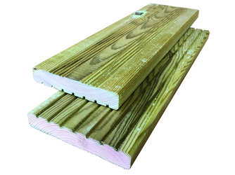 Terrassendiele Kiefer Antislip / französisches Profil - 25 x 145 mm Terrassendiele Kiefer Antislip / französisches Profil - 25 x 145 mm