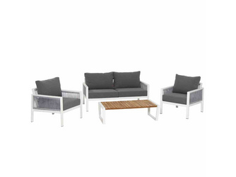 Varina Loungeset, 4 tlg. Gest. Alu-weiß, Fläche Kordel grau mel., inkl. Sitz- und Rückenkissen Varina Loungeset, 4 tlg. Gest. Alu-weiß, Fläche Kordel grau mel., inkl. Sitz- und Rückenkissen