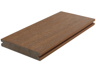 Terrassendiele WPC massiv Holzstruktur / glatt Teak - 23 x 138 mm Terrassendiele WPC massiv Holzstruktur / glatt Teak - 23 x 138 mm