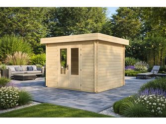 Aktionsgartenhaus Nordskar 280x280cm nordische Fichte naturbelassen mit Fußboden, ohne Dachpappe