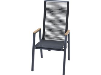 BOLOGNA Move Sessel, anthrazit, Rope schwarz + Teakarmlehne Gest. Alu, Bez. 100% Polyester, grau
