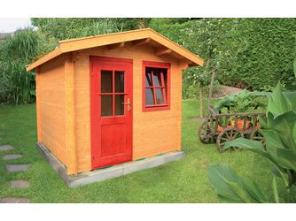 Blockhaus H28-2424-ET-EF Skand. Fichte Satteldach, Stärke: 28mm, 240x240cm