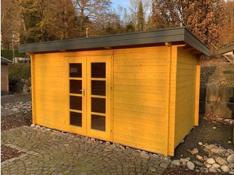 Blockhaus H45-4024F-DT-EF Skand. Fichte Flachdach, Stärke: 45mm, 400x240cm