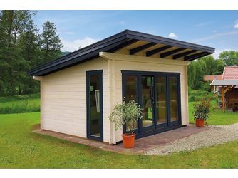 Blockhaus Monaco Skand. Fichte Pultdach, Stärke: 45mm, 450x450cm