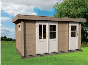 Blockhaus TS-H28AN-3924F-DT Skand. Fichte Flachdach, Stärke: 28mm, 390x240cm