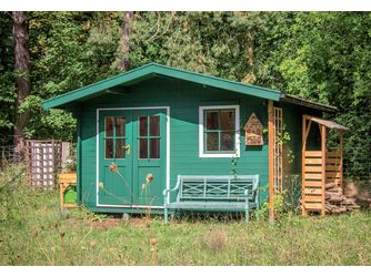 Blockhaus TS-H33-3636-DT-EF Skand. Fichte Satteldach, Stärke: 33mm, 360x360cm