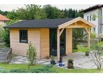 Blockhaus Tiroler Schloß Steiermark Skand. Fichte Satteldach, Stärke: 70mm, 380x380cm