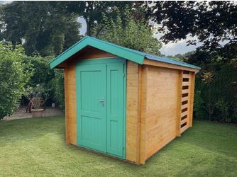 Blockhaus inkl. Holzlege TS-H28-1934 Skand. Fichte Satteldach, Stärke: 28mm, 190x340cm