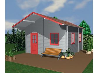 Blockhaus mit Schlafboden H45PLUS-3842-2ET-EF Skand. Fichte Satteldach, Stärke: 45mm, 380x420cm