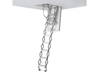 Bodentreppe clickFIX vario, Rohbaumaß 90x60cm, LeiterScherentreppe Aluminium, 9 Stufen LH 239-266cm