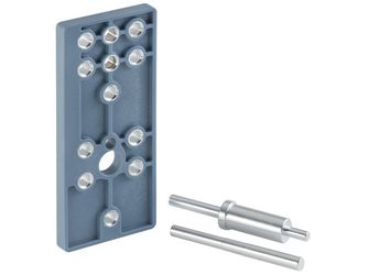 Bohrlehre Kunststoff blau zur Montage von Drückerrosetten, Lochabstand 72 & 92mm, für 7mm Stütznocken