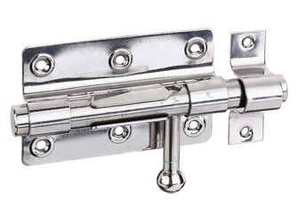 Bolzen-Schlossriegel, m.befest.Schlaufe, Edelstahl, Platte LxB100x65mm, Ges.-L153mm Bolzen-Schlossriegel, m.befest.Schlaufe, Edelstahl, Platte LxB100x65mm, Ges.-L153mm