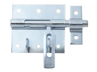 Bolzen-Schlossriegel, m.befest.Schlaufe, blau vz, Platte LxB 70x67mm, Ges.-L100mm