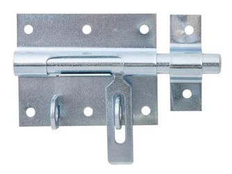Bolzen-Schlossriegel, m.befest.Schlaufe, blau vz, Platte LxB 80x64mm, Ges.-L116mm Bolzen-Schlossriegel, m.befest.Schlaufe, blau vz, Platte LxB 80x64mm, Ges.-L116mm