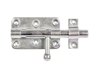 Bolzen-Schlossriegel, m.befest.Schlaufe, disp., Platte LxB 99x68mm, Ges.-L140mm Bolzen-Schlossriegel, m.befest.Schlaufe, disp., Platte LxB 99x68mm, Ges.-L140mm
