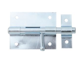 Bolzenriegel, mit befestigter Schlaufe, blau vz, Platte LxB 70x57mm, Ges.-L100mm Bolzenriegel, mit befestigter Schlaufe, blau vz, Platte LxB 70x57mm, Ges.-L100mm