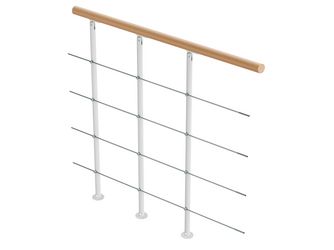 Brüstungsgeländer f. Mittelholmtreppe Boston, Ergänzungs-Set, 100cm Handlauf Buche Metallkomp weiß