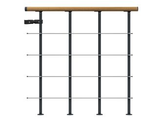 Brüstungsgeländer f. Mittelholmtreppe Boston, Starter-Se, 100cm Handlauf Eiche Metallkomp anthrazit