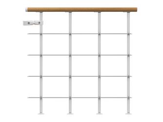 Brüstungsgeländer f. Mittelholmtreppe Boston, Starter-Se, 100cm Handlauf Eiche Metallkomp weiß