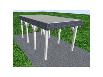 Carport Gettorf KT Select Walmblende, Flachdach mit Stahl-Trapezplatten Antikondens