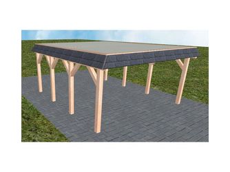 Carport Glücksburg KT Natur Walmblende, Flachdach mit Stahl-Trapezplatten Antikondens Carport Glücksburg KT Natur Walmblende, Flachdach mit Stahl-Trapezplatten Antikondens
