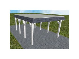 Carport Glinde KT Select Walmblende, Flachdach mit Stahl-Trapezplatten Antikondens