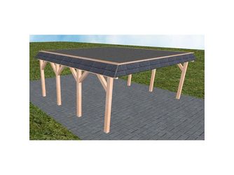 Carport Grömitz KF Natur Walmblende, Flachdach mit EPDM Folie